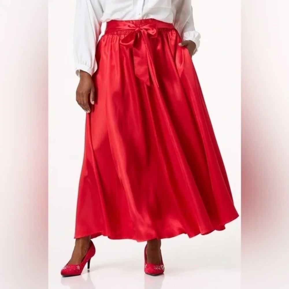 Cato | PLUS SIZE RED SWEEPING SATIN MAXI SKIRT SIZE 26/28 - Picture 6 of 6